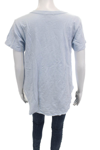 Leallo Women Light Blue Cotton Basic Short Sleeve T-Shirt Round Neck Size L