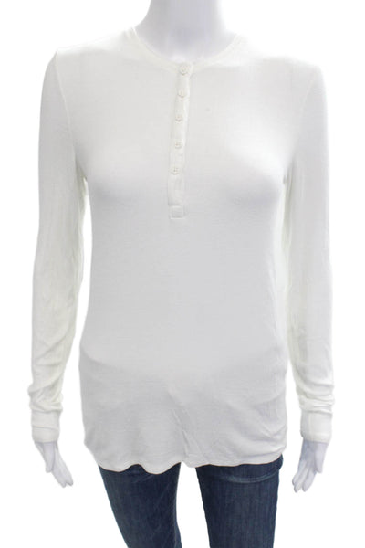 ATM Womens White Maternity Button-Up Long Sleeve Crew Neck Polyester Size L
