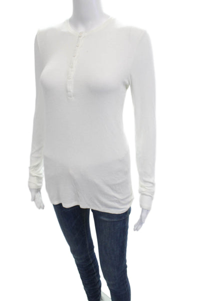 ATM Womens White Maternity Button-Up Long Sleeve Crew Neck Polyester Size L