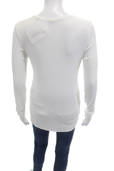 ATM Womens White Maternity Button-Up Long Sleeve Crew Neck Polyester Size L
