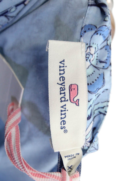 Vineyard Vines Women Sundress Floral Blue Cotton Knee Length Size XL
