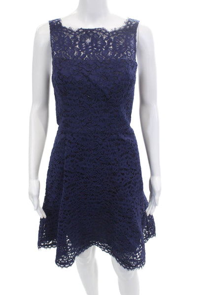Shoshanna Womens A-Line Fit and Flare Floral Sleeveless Dress Dark Blue Size 6
