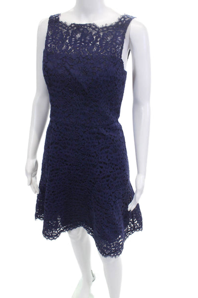 Shoshanna Womens A-Line Fit and Flare Floral Sleeveless Dress Dark Blue Size 6