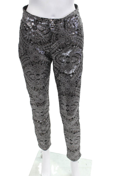 7 For All Mankind Women Ankle Cropped Paisley Pants Black Size 29