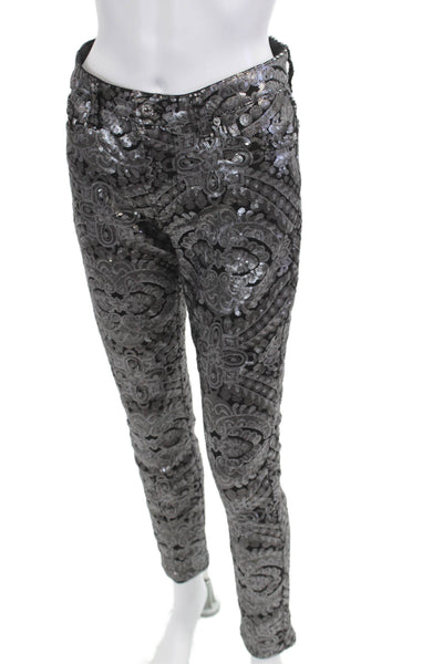 7 For All Mankind Women Ankle Cropped Paisley Pants Black Size 29