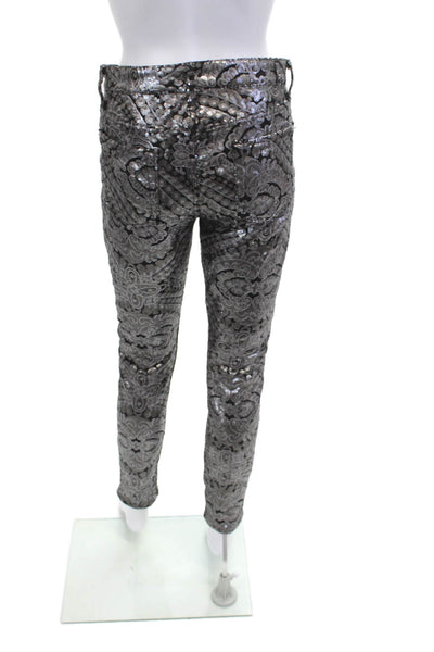 7 For All Mankind Women Ankle Cropped Paisley Pants Black Size 29