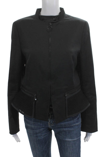Akris Punto Women Military Jacket Black Long Sleeve High Neck Size 10
