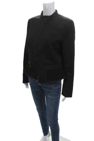 Akris Punto Women Military Jacket Black Long Sleeve High Neck Size 10