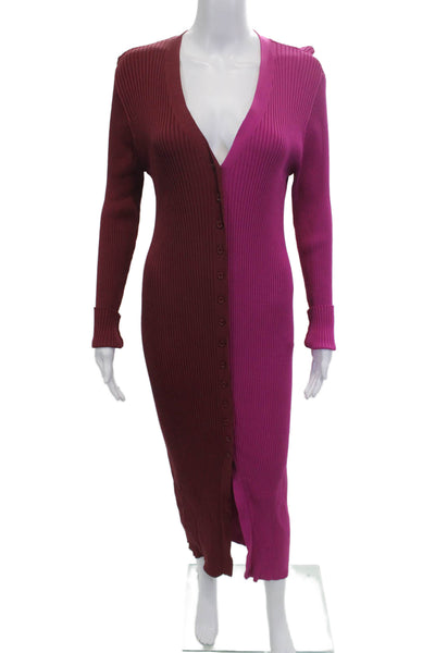 Staud Women Purple Sweater Dress Long Sleeve V Neck Button Size L
