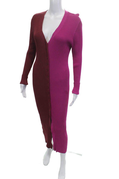 Staud Women Purple Sweater Dress Long Sleeve V Neck Button Size L