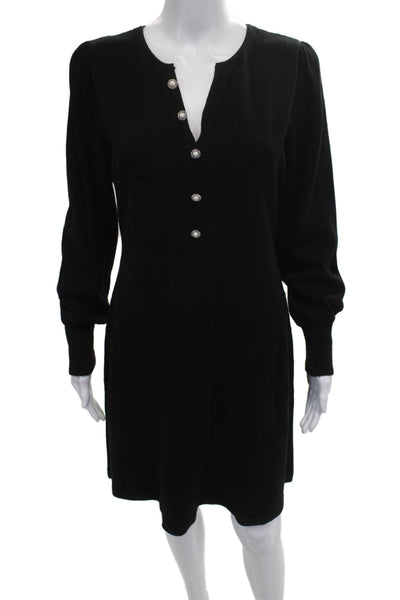 Nic + Zoe Women Sweater Dress Black V-Neck Long Sleeve Solid Size M
