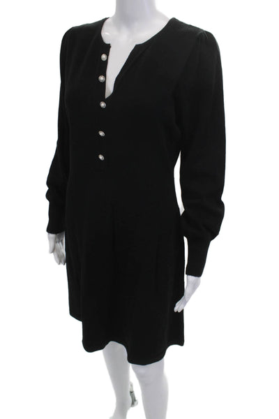 Nic + Zoe Women Sweater Dress Black V-Neck Long Sleeve Solid Size M