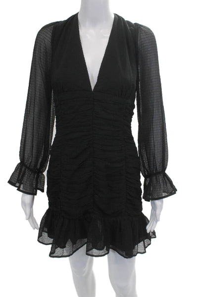 Storia Womens Bodycon Mini Dress Black V-Neck Long Sleeve Gothic Size L