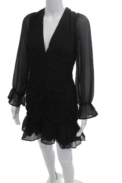 Storia Womens Bodycon Mini Dress Black V-Neck Long Sleeve Gothic Size L