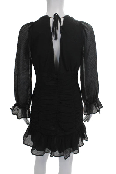 Storia Womens Bodycon Mini Dress Black V-Neck Long Sleeve Gothic Size L