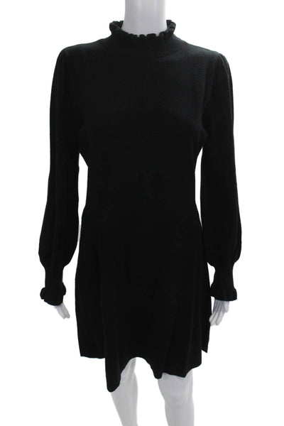 CeCe Women Sweater Dress Black Long Sleeve Mock Neck Short Size L