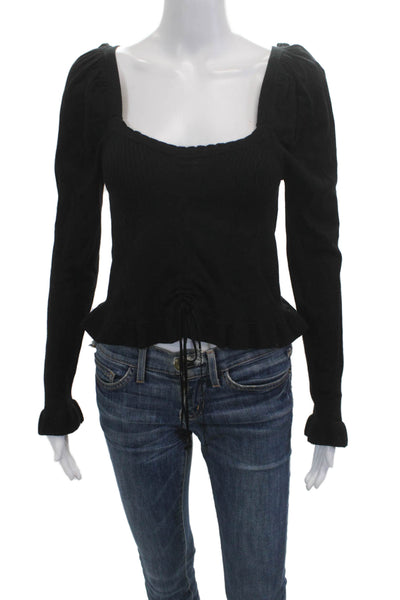 Zara Women Blouse Black Square Neck Long Sleeve Size S