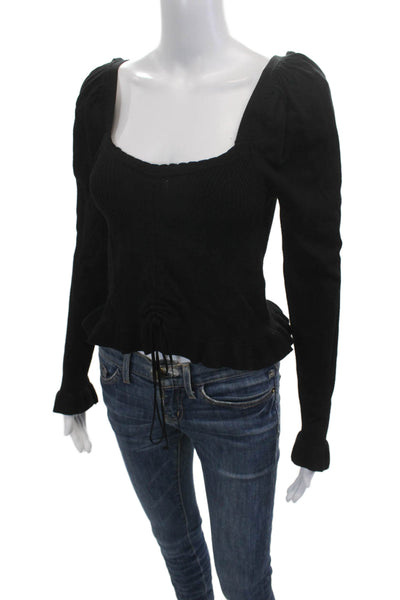 Zara Women Blouse Black Square Neck Long Sleeve Size S