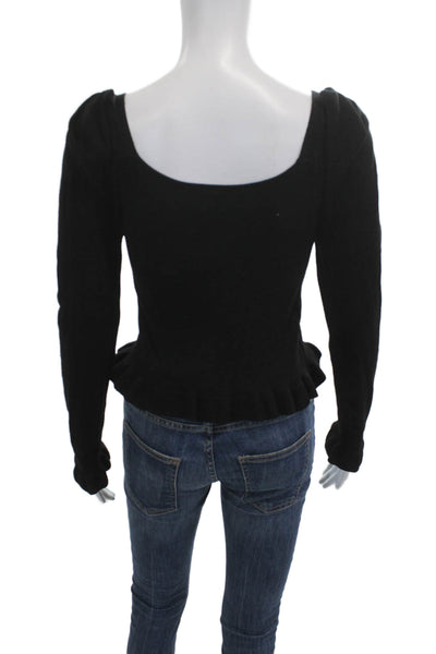 Zara Women Blouse Black Square Neck Long Sleeve Size S