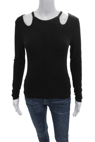 Pistola Women Black Crew Neck Long Sleeve Top 90% Lyocell 10% Spandex Size S