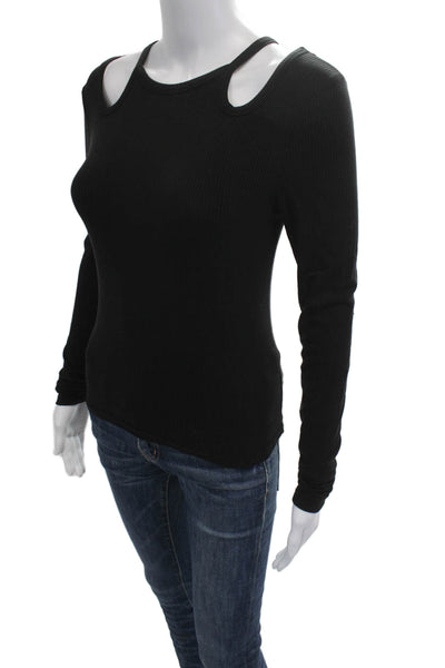 Pistola Women Black Crew Neck Long Sleeve Top 90% Lyocell 10% Spandex Size S