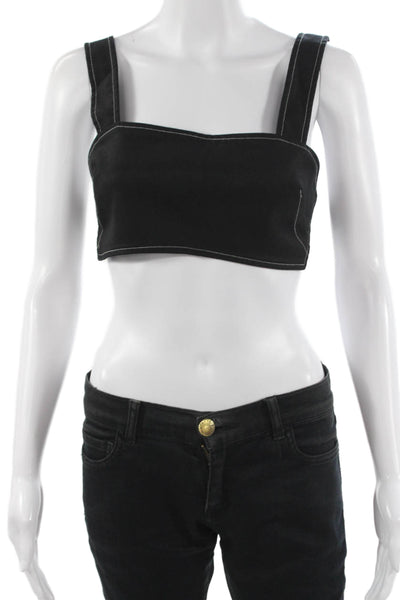 Sasha Verruno Womens Cropped Black Square Neck Tank Sleeveless Size XS