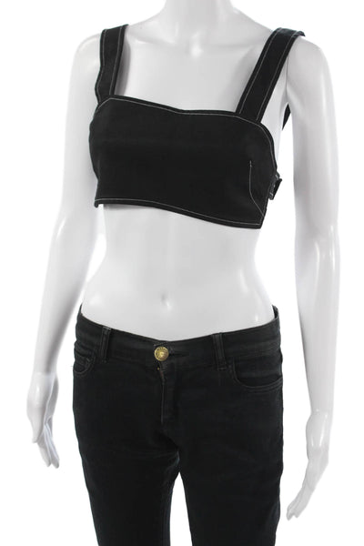 Sasha Verruno Womens Cropped Black Square Neck Tank Sleeveless Size XS