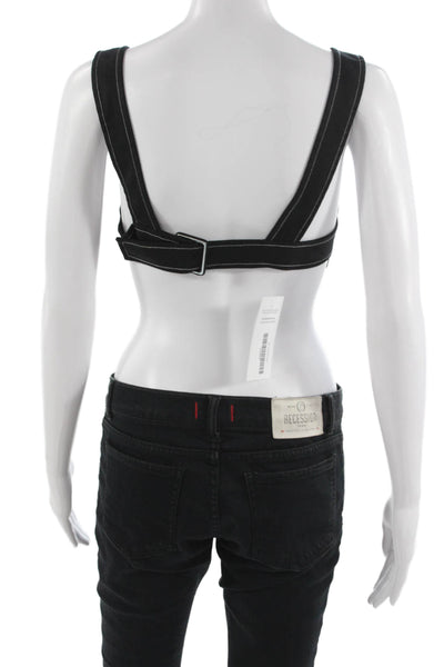 Sasha Verruno Womens Cropped Black Square Neck Tank Sleeveless Size XS