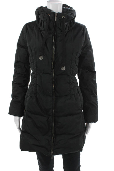 Moncler Womens Black Quilted Puffer Jacket Drawstring High Neck Size 0