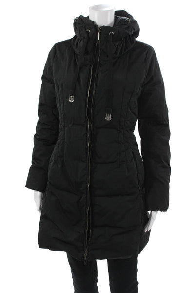 Moncler Womens Black Quilted Puffer Jacket Drawstring High Neck Size 0