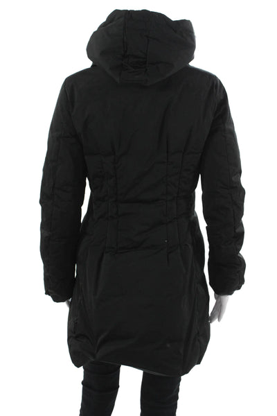 Moncler Womens Black Quilted Puffer Jacket Drawstring High Neck Size 0