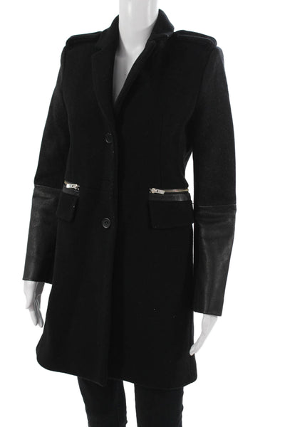 Maje Women Military Coat Black Wool Collared Button Size 36