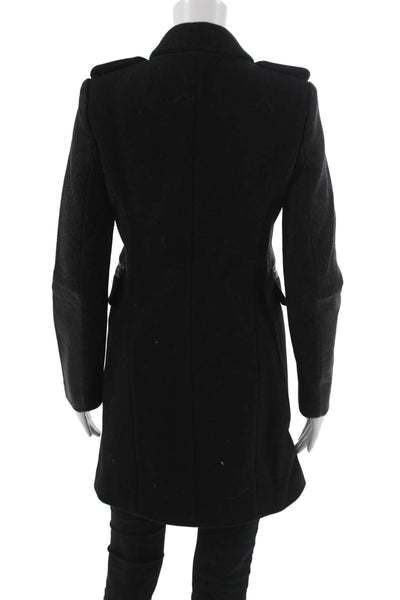 Maje Women Military Coat Black Wool Collared Button Size 36