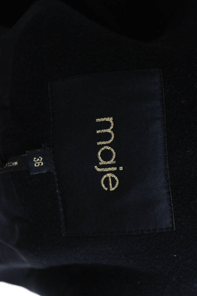 Maje Women Military Coat Black Wool Collared Button Size 36