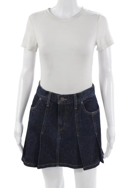 Levis Women A-Line Pleated Mini Skirt Dark Blue 100% Cotton Size 26