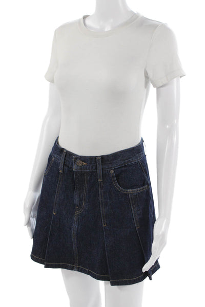Levis Women A-Line Pleated Mini Skirt Dark Blue 100% Cotton Size 26