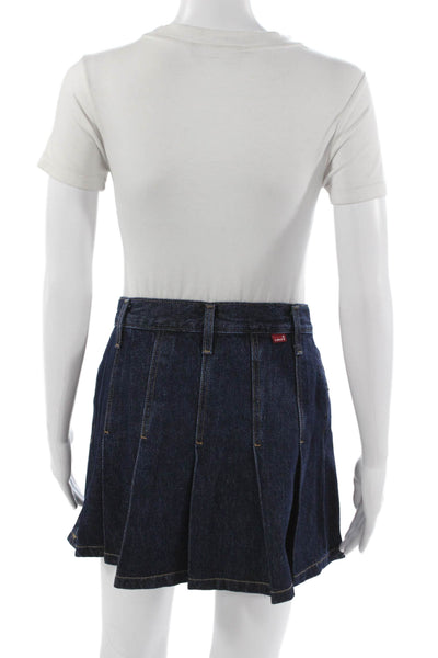 Levis Women A-Line Pleated Mini Skirt Dark Blue 100% Cotton Size 26