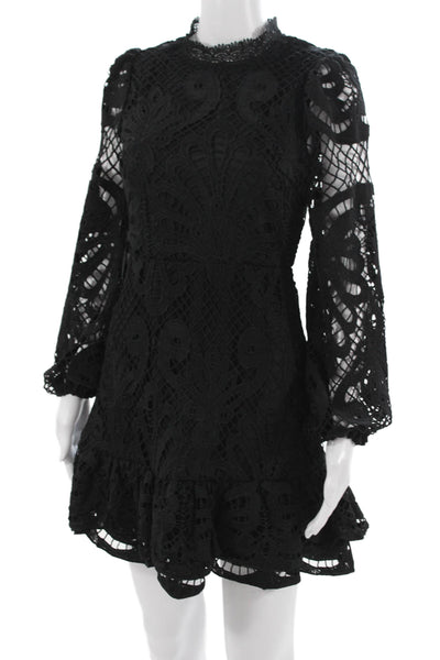 Aqua Womens Fit & Flare Mini Dress Black Gothic High Neck Long Sleeve Size XS