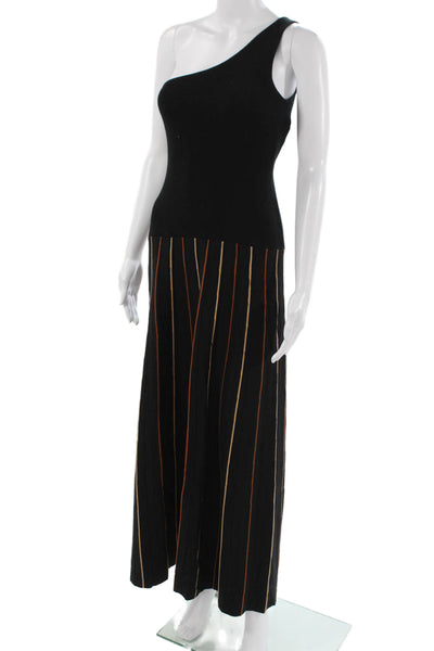 Escvdo Women Maxi Tank Dress Black Striped Polyester Sleeveless Designer Size XS