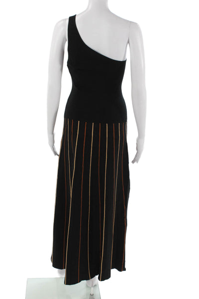 Escvdo Women Maxi Tank Dress Black Striped Polyester Sleeveless Designer Size XS
