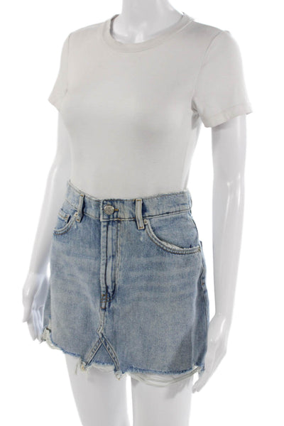 Zara Women Mini A-Line Skort Light Blue Cotton Blend Solid Size S