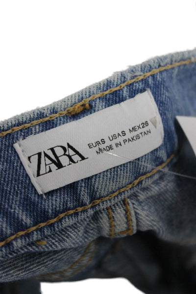Zara Women Mini A-Line Skort Light Blue Cotton Blend Solid Size S