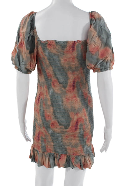 BB Dakota Womens Bodycon Mini Dress Green Camo Square Neck Short Sleeve Size S