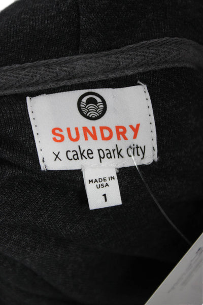 Sundry Womens Full-Zip Hoodie Dark Gray Graphic Print Size 1