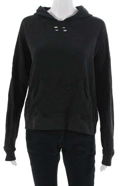 Leallo Women Pullover Hoodie Black 100% Cotton Long Sleeve Size M