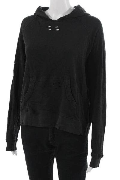 Leallo Women Pullover Hoodie Black 100% Cotton Long Sleeve Size M