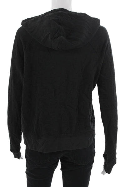 Leallo Women Pullover Hoodie Black 100% Cotton Long Sleeve Size M