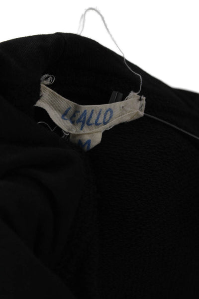 Leallo Women Pullover Hoodie Black 100% Cotton Long Sleeve Size M