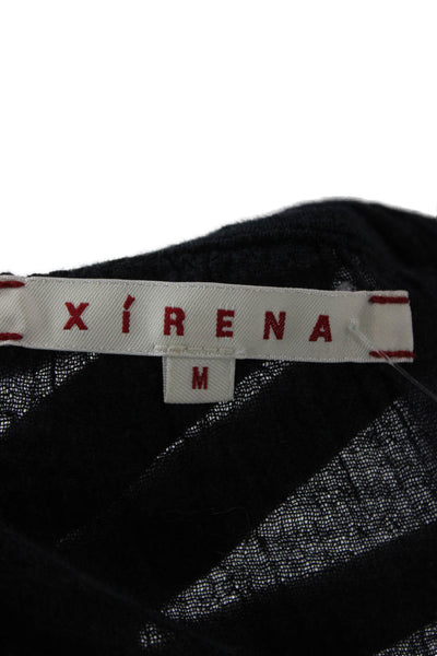 Xirena Womens V-Neck Button-Up Tunic Blouse Black Long Sleeve Cotton Size M