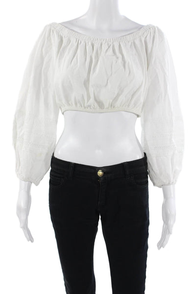 Zara Women Cropped White Cotton Blend 3/4 Sleeve Bohemian Blouse Size M
